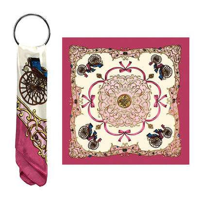 Red Carriage Print Satin Hijab Scarf, Luxury Square Headscarf for Women, Saudi UAE Eid & Party Wear