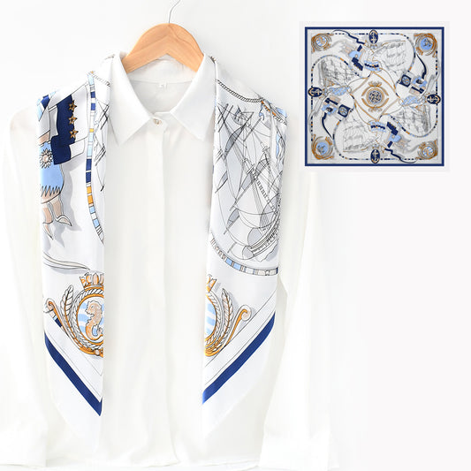 90x90cm Luxury Satin Hijab Scarf, Nautical Print Square Head Scarf for Women
