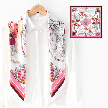 90x90cm Luxury Satin Hijab Scarf, Nautical Print Square Head Scarf for Women