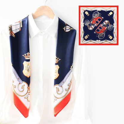 90x90cm Luxury Satin Hijab Scarf, Nautical Print Square Head Scarf for Women