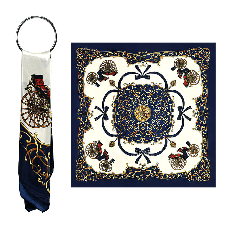 Red Carriage Print Satin Hijab Scarf, Luxury Square Headscarf for Women, Saudi UAE Eid & Party Wear