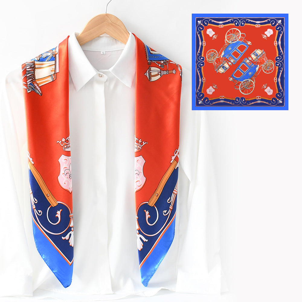 90x90cm Luxury Satin Hijab Scarf, Nautical Print Square Head Scarf for Women