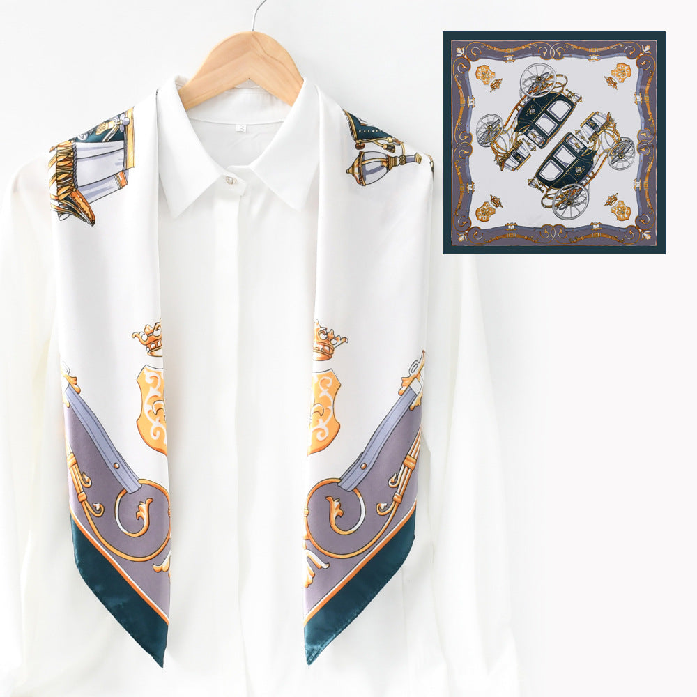 90x90cm Luxury Satin Hijab Scarf, Nautical Print Square Head Scarf for Women