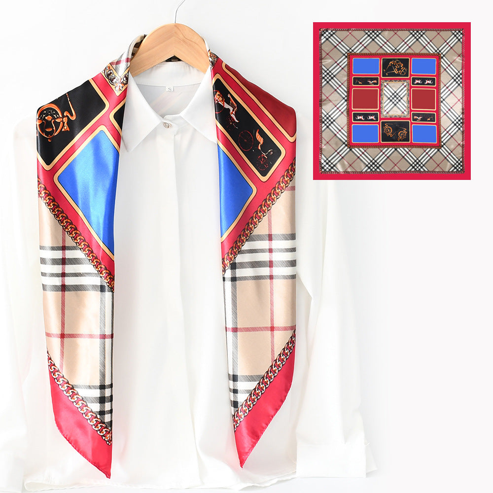 90x90cm Luxury Satin Hijab Scarf, Nautical Print Square Head Scarf for Women