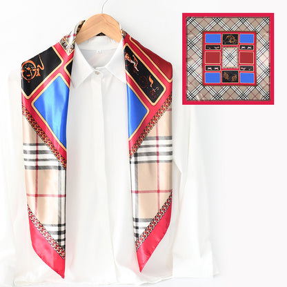 90x90cm Luxury Satin Hijab Scarf, Nautical Print Square Head Scarf for Women